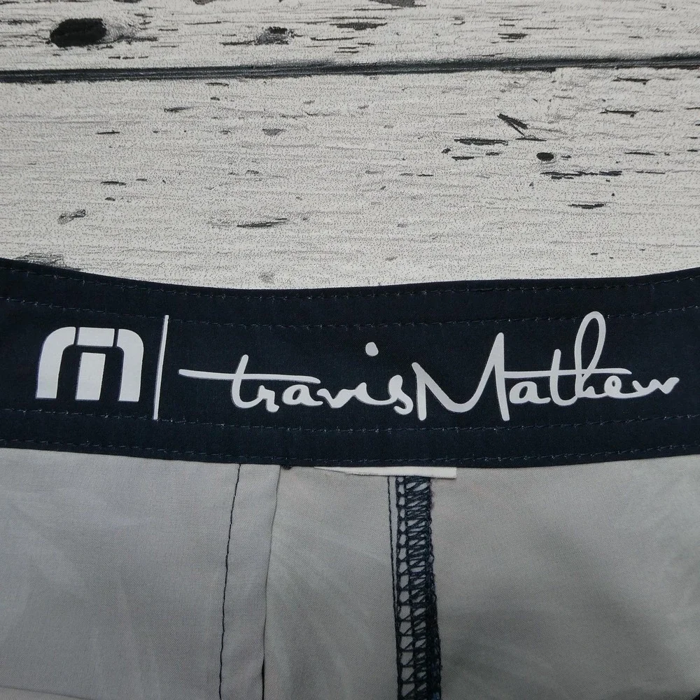 TravisMathew Shorts Boys Large Navy Blue Red Palm Leaf Board Shorts Swim Trunks